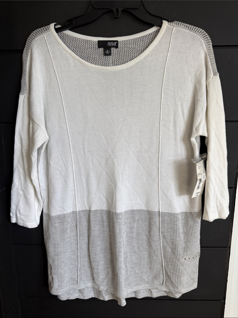 a.n.a Two-Tone Mesh Detail Knit Top - White & Light Gray